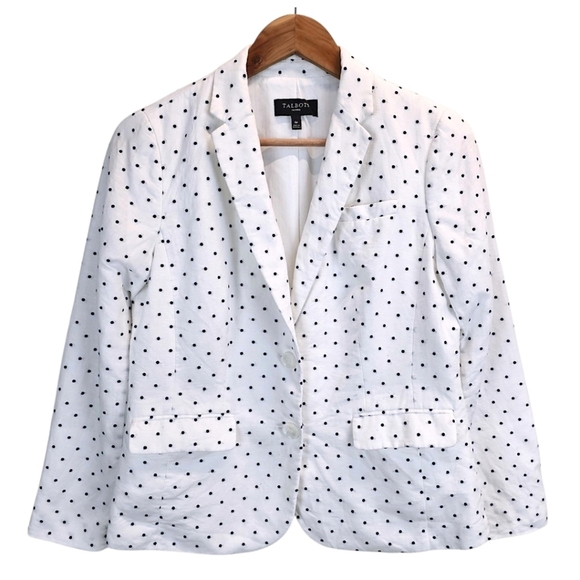 Talbots Womens Linen & Cotton Polka Dot Blazer 6P White & Navy Classic Preppy - Picture 1 of 16